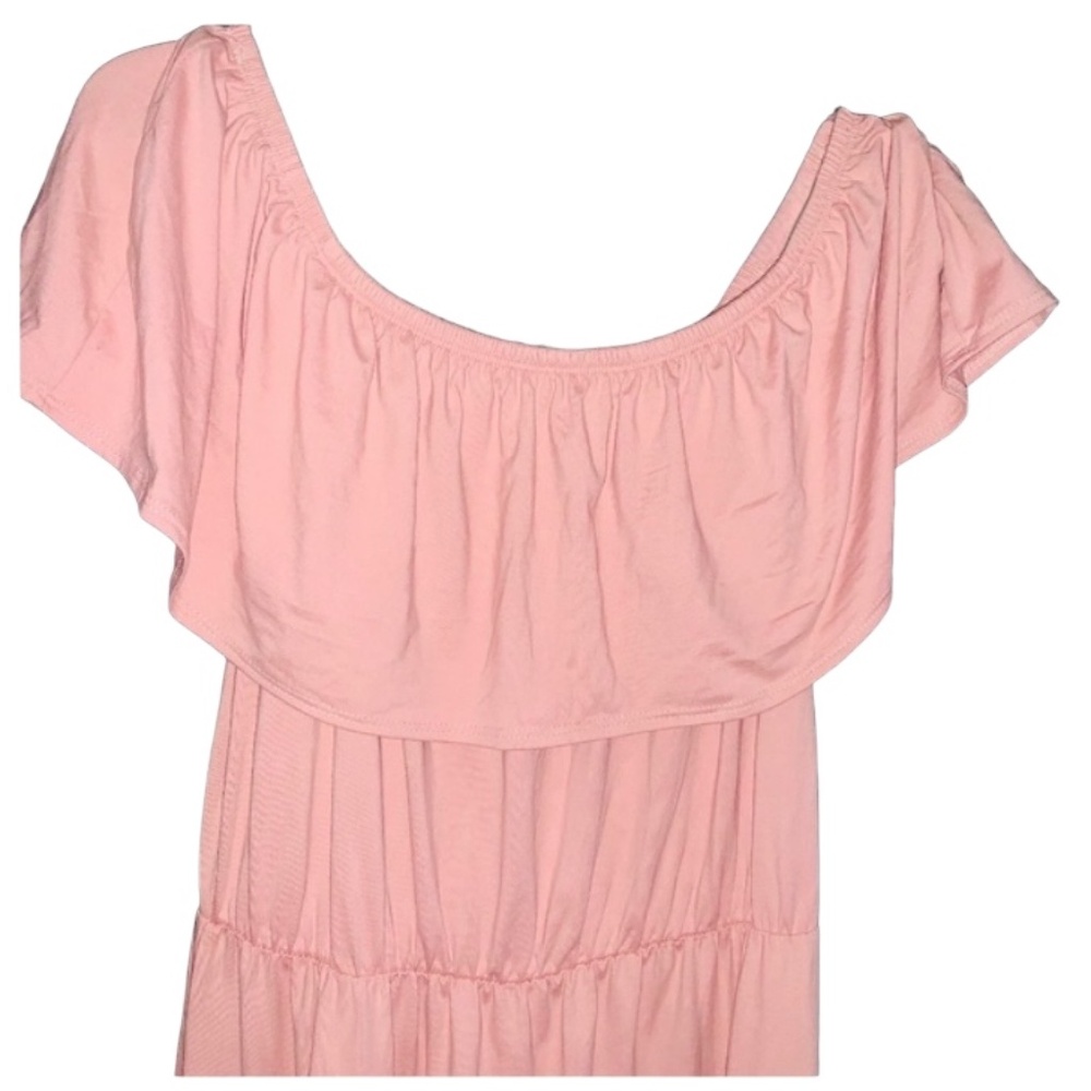 🛑 SOLD ‼️ PINC BRAND WOMENS DUSTY ROSE RUFFLED OFF-THE-SHOULDER DRESS SIZE XL